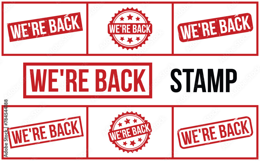 We’re Back Stamp. Red We’re Back Rubber grunge Stamp set We’re Back Stamp. Red We’re Back Rubber grunge Stamp set