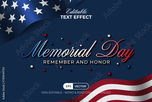 Memorial Day Editable Text Effect Style Vector Background © Mockmenot