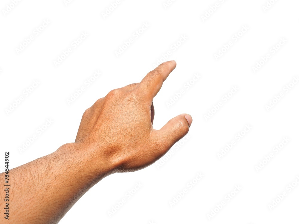 Men's hands making gestures like I'm pointing at something. or touch the phone screen Isolated on white background. Men's hands making gestures like I'm pointing at something. or touch the phone screen Isolated on white background.