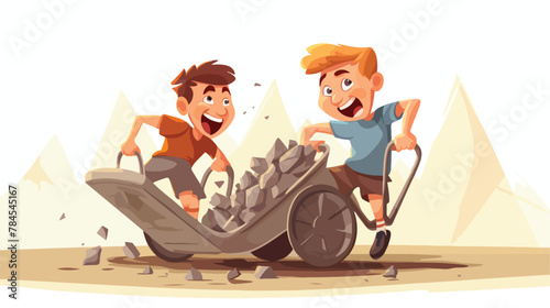 Two boys playing wheel barrow race illustration 2d photo