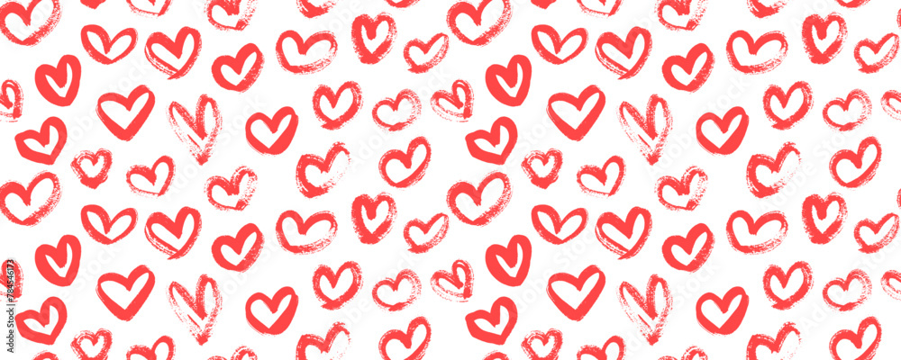 Abstract seamless pattern hearts. Seamless pattern with hand drawn red hearts. Hearts painted dry brush. Ink illustration. Ornament for wrapping paper. Abstract seamless pattern hearts. Seamless pattern with hand drawn red hearts. Hearts painted dry brush. Ink illustration. Ornament for wrapping paper.