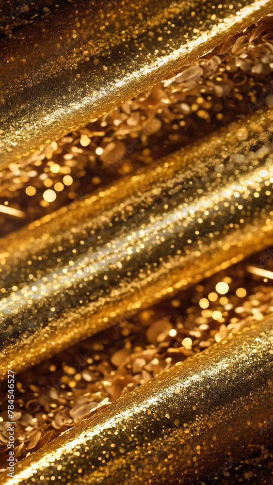 Golden glitter background with bokeh defocused lights and sparkles. Trendy vertical template. Golden glitter background with bokeh defocused lights and sparkles. Trendy vertical template.