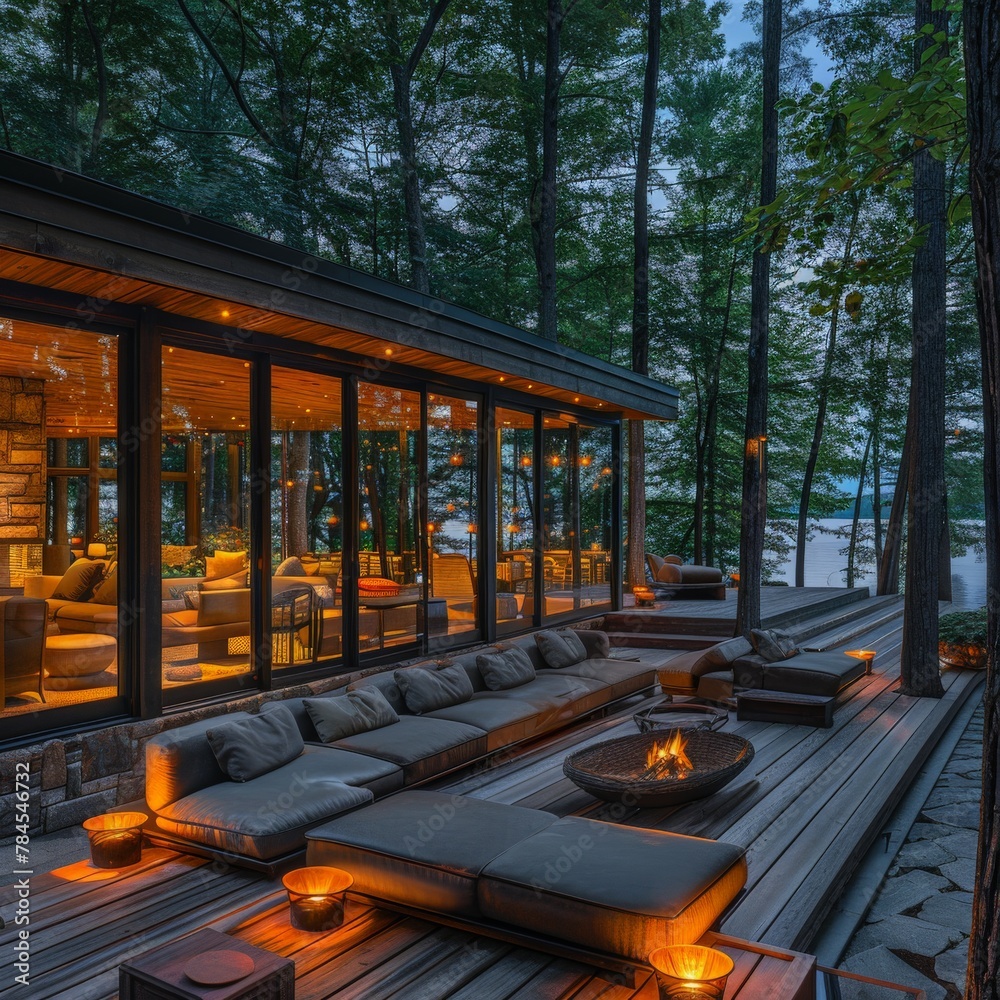 Fototapeta premium Deck with couches and fire pit