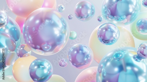 3D art background of pastel colored floating liquid globs, soap bubbles, and metaballs.