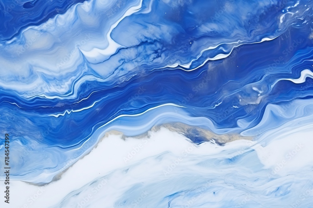 Abstract background with blue marble texture, fluid art painting in the technique of alcohol ink. Banner