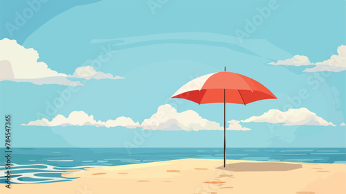 Umbrella on the sandy island 2d flat cartoon vactor