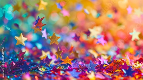 Colorful confetti stars background illustration festive glitter, sparkles vibrant, joy happiness colorful confetti stars background © Usman