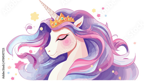 Unicorn queen card vector illustration. Magic prett photo