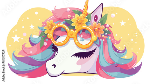 Unicorn queen card vector illustration. Magic prett photo