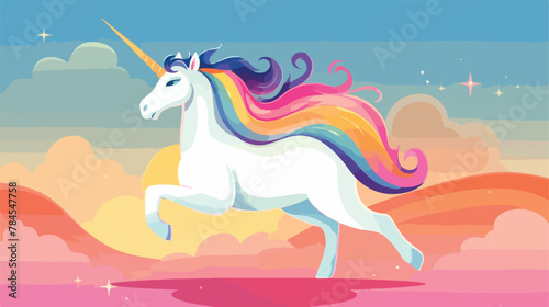 Unicorn vector illustration image with colorful background