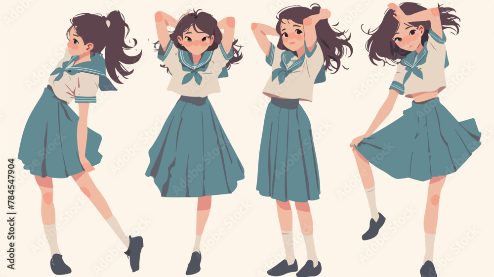 Uniform School Girl Watercolor Clipart 2d flat cartoon