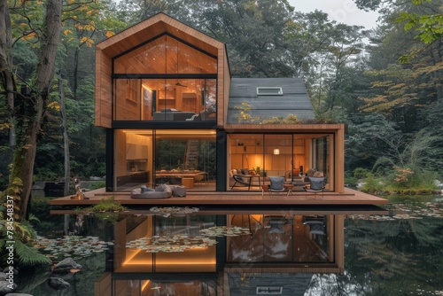 House floating on water photo