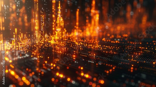 Stock chart with candlesticks and big data index grid. Trading and finance concept. 3D rendering.