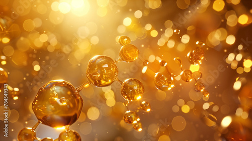 shiny golden face serum molecules structure, cosmetics ads