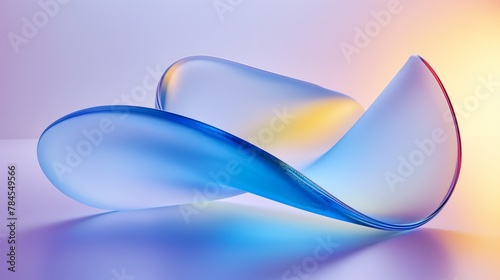 Wavy glass shape with blue and yellow hues. Glassmorphism abstract background.