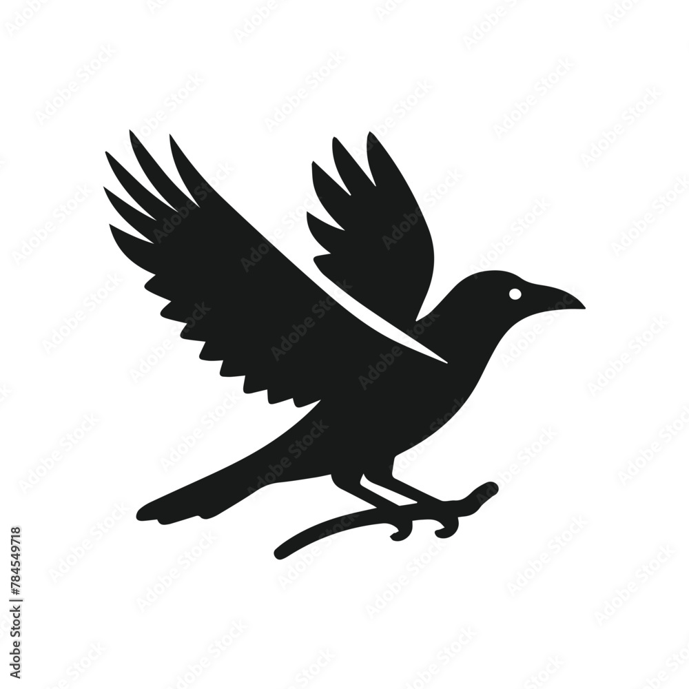 Fototapeta premium crow bird silhouette black and white in white bakground
