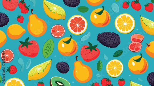 Fototapeta Naklejka Na Ścianę i Meble -  Various fruits pattern vector background 2d flat cartoon