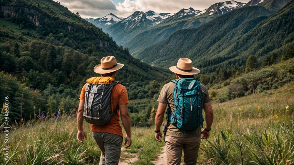 two guys hiking in the bush with backpacks