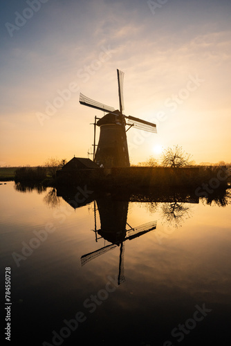 Windmills in the Netherlands during sunset