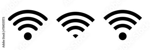 Set of vector Wi-Fi icon for communication, telecommunication. Communication wireless signal level wifi. Clipart illustration. Mobile bar status.
