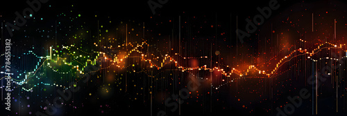 Negative correlation between stock prices and interest rates in a scatter plot depicting macroeconomic impact. Concept Stock prices, Interest rates, Macroeconomic impact, Scatter plot