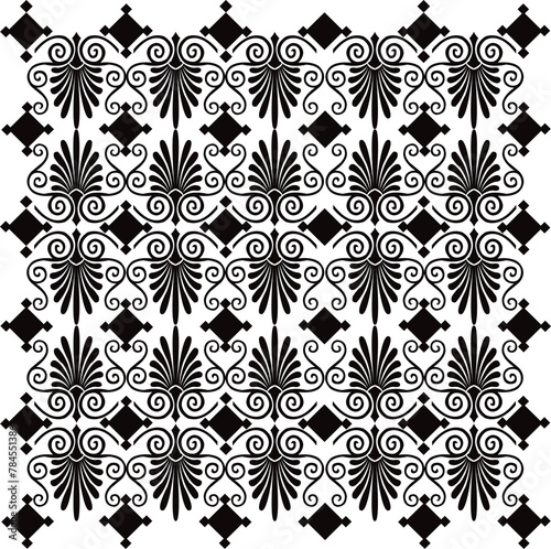 seamless black and white pattern with flowers