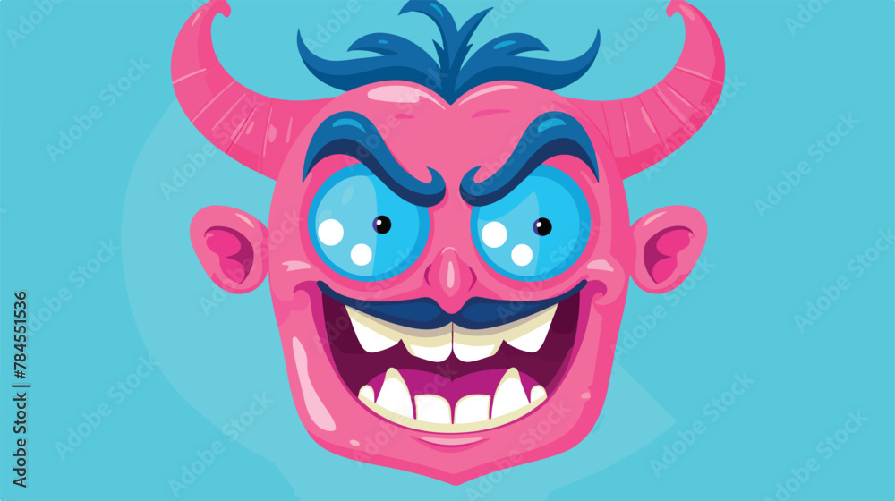 Vector cartoon funny blue monster with horn isolated
