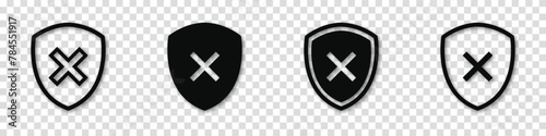 Set of shield icon - X marks, no or cross. Vector clipart of cross mark on white background. For web site or mobile app.