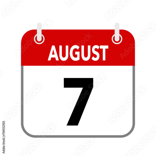 7 August, calendar date icon on white background.