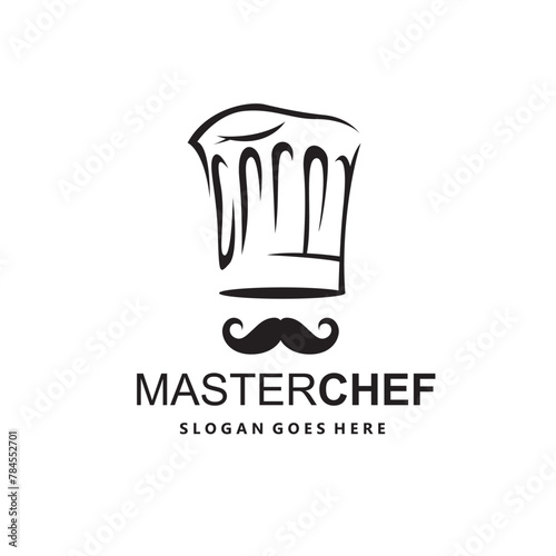 illustration of monochrome mustachioed chef isolated on white background © Alexkava