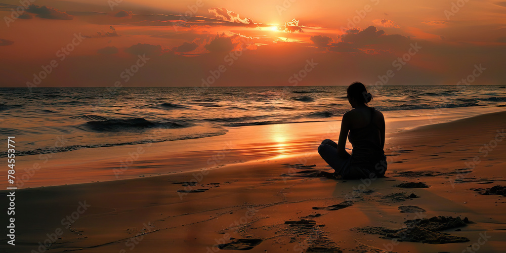 Captivating Solitude on a Deserted Beach: A person sitting alone on a deserted beach, watching the sunset with a contemplative expression, embracing the beauty of solitude. Captivating Solitude on a Deserted Beach: A person sitting alone on a deserted beach, watching the sunset with a contemplative expression, embracing the beauty of solitude.
