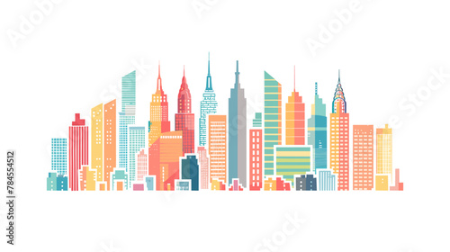 Vector illustration of city skyline with modern buildings in a simple  flat design clip art style on a white background