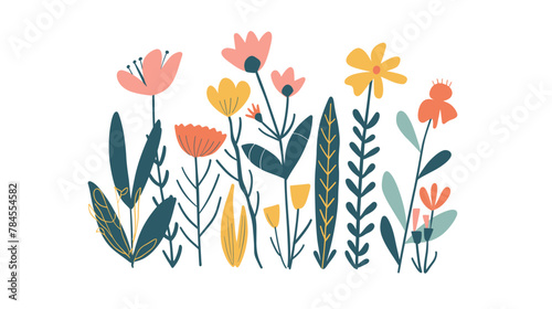 vector illustration of wildflowers  using simple shapes and lines  with flat colors