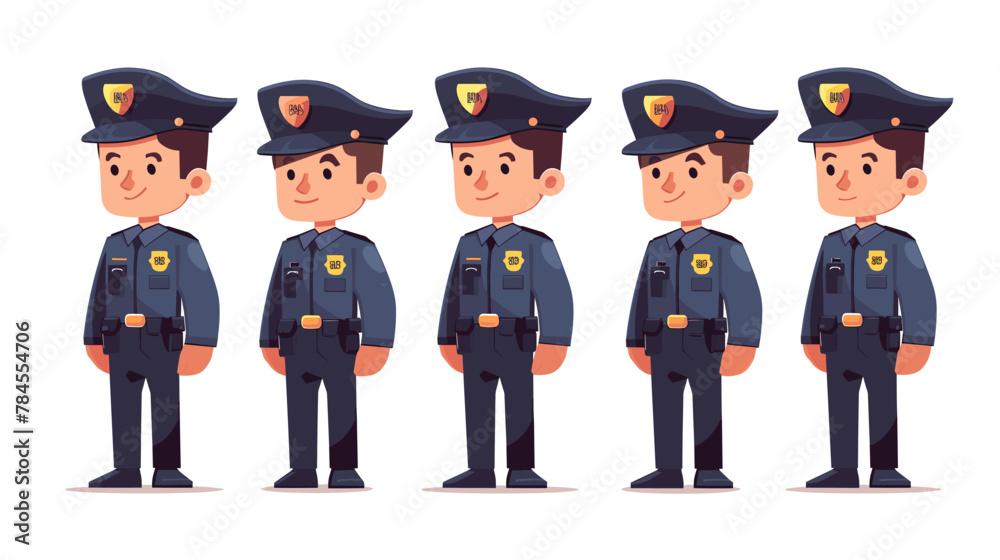 Set of police officers in uniform standing. A cartoon character illustration in the style of vector design