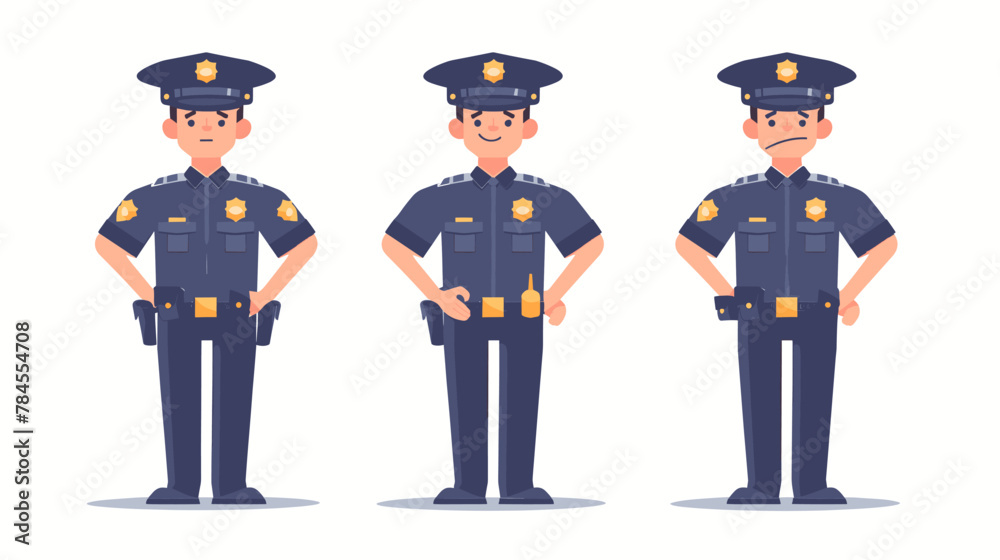 Set of police officers in uniform standing. A cartoon character illustration in the style of vector design