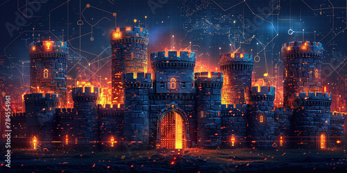 Futuristic Fortress - Advanced Security, Global Connectivity, and Three-Dimensional Architecture