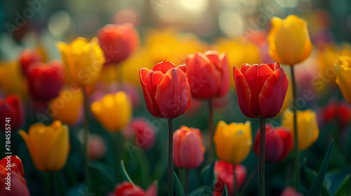 Vibrant Bloom  Red and Yellow Tulips in Spring