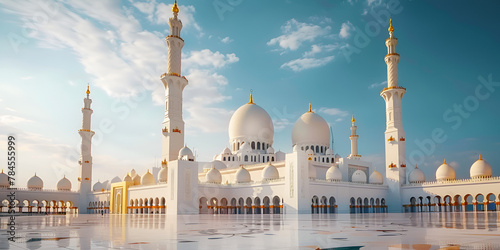 Beautiful mosque reflecting in water with cloud background 