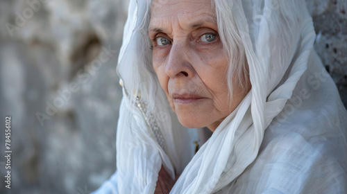 Viaggio Spirituale: Donna Anziana con un Rosario, Imbarcandosi in un Percorso di Devozione photo