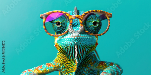 Cool Gecko with Stylish Sunglasses perched on Head Funny Animal Concept for Summer Fashion Shoot
