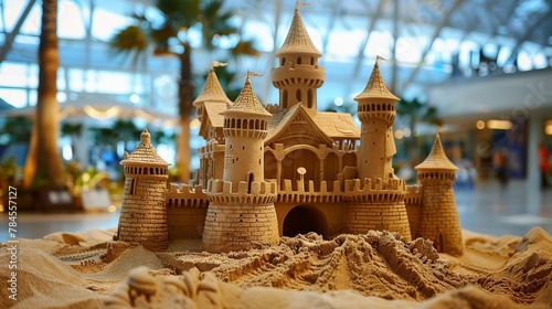 Childa  s delight in sand castle construction amidst the airport gates hustle photo