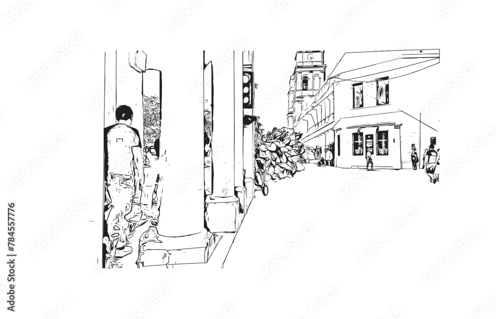 Print Building view with landmark of Santa Cruz de la Sierra is the city in eastern Bolivia. Hand drawn sketch illustration in vector. Print Building view with landmark of Santa Cruz de la Sierra is the city in eastern Bolivia. Hand drawn sketch illustration in vector.