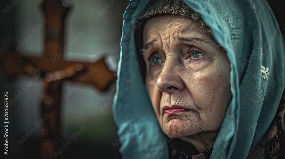 Sacred Journey: Woman with Cross, Embarking on a Pilgrimage of Faith.