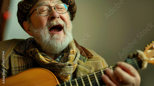 Eternal Harmony: Man with Musical Instrument, Praising in Song