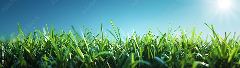 Obraz premium Low angle on grass, geometric abstract digital, bold lines and colors, impactful info design, copy space