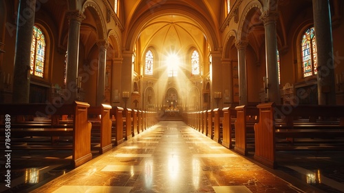 Sacred stillness inside a church, Holy Saturdays serene prelude to Easter morning photo