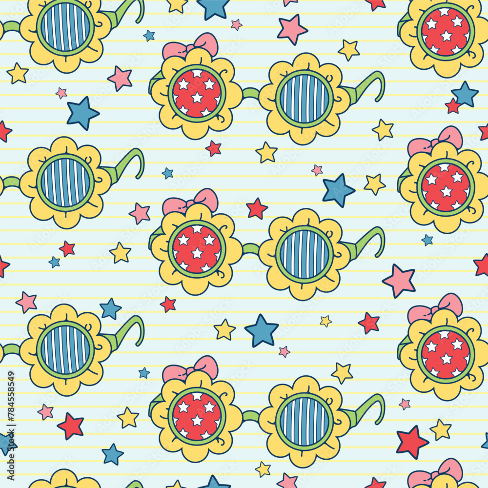 Seamless pattern of Flower shaped glasses. This illustration has an American Independence Day theme. Pattern for fabric and wrapping paper, design wallpaper and fashion prints. - obrazy, fototapety, plakaty 