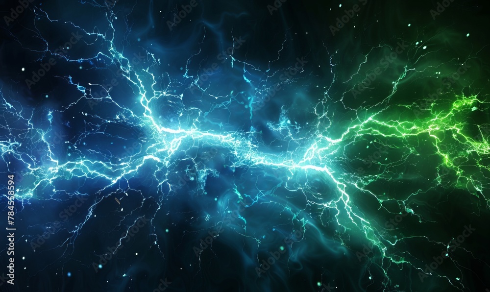 Fototapeta premium Green and blue lightning strike