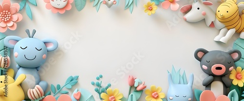 Cute photo frames, cartoon animals and flowers, colorful, suitable for children's bedrooms, website covers, bright colors, Generative AI.