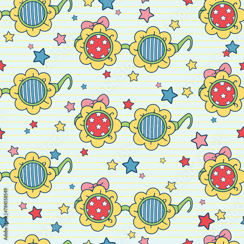 Seamless pattern of Flower shaped glasses. This illustration has an American Independence Day theme. Pattern for fabric and wrapping paper, design wallpaper and fashion prints.